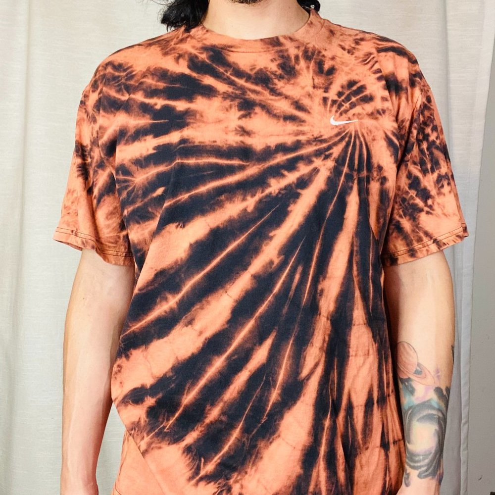 Black bleach-dyed custom Nike swoosh tee